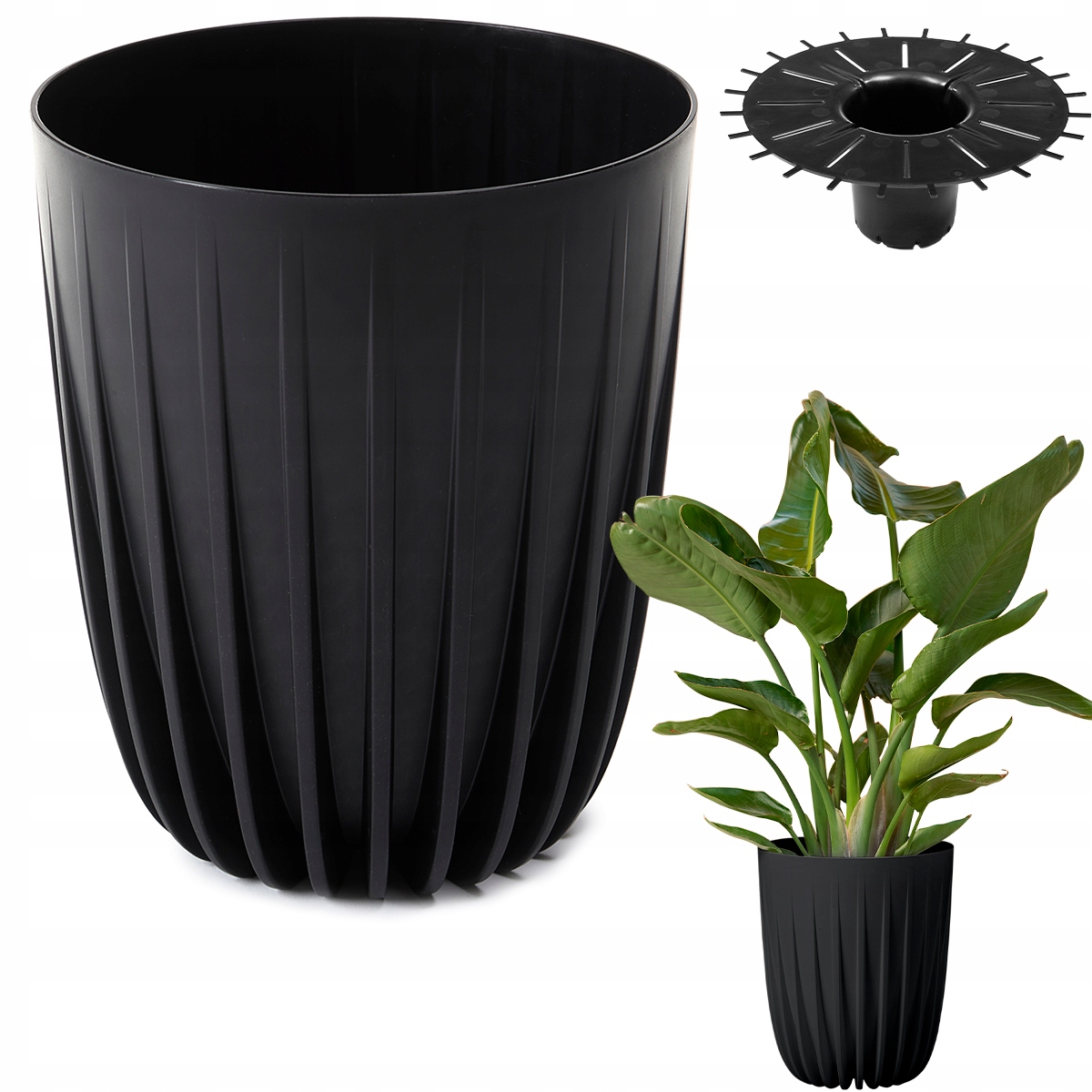 Lamelový kvetináč 35,6 cm x 30 x 35,6 cm priemer 30 cm plast čierny